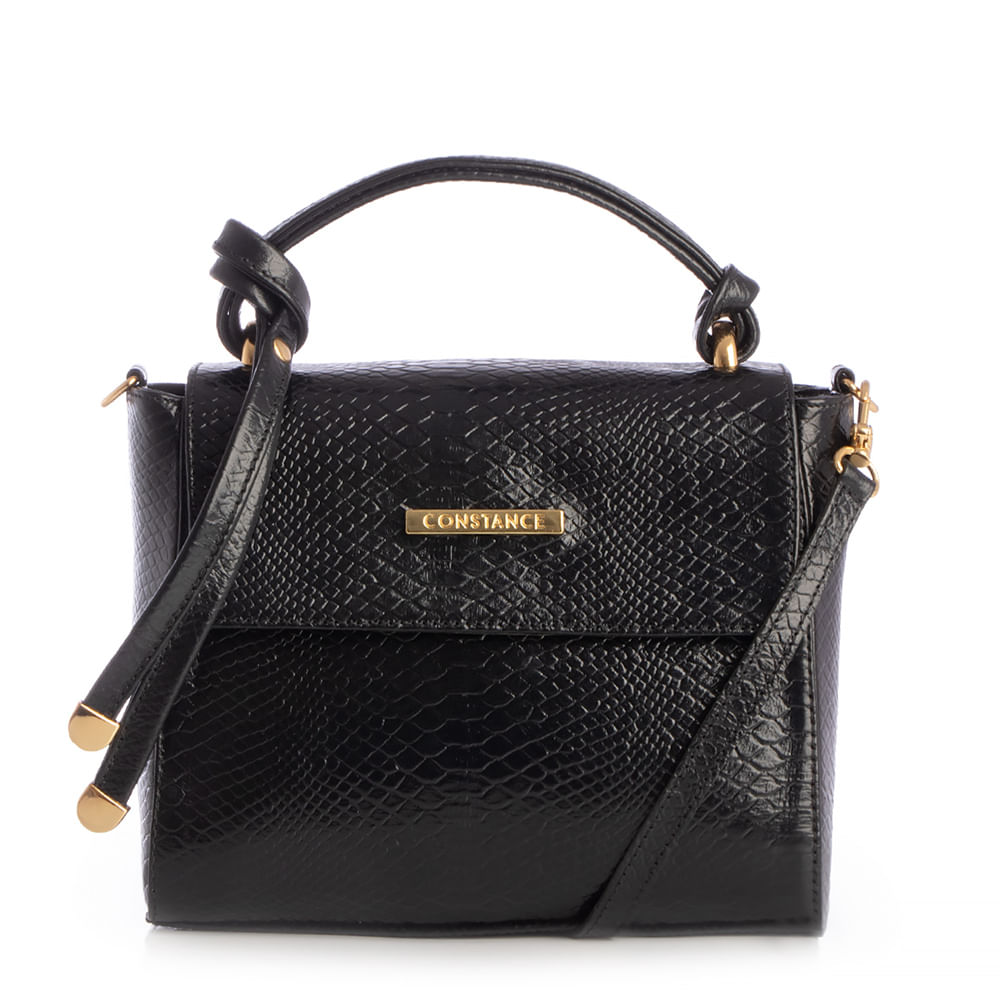 Bolsa Baú Couro Preto Texturizado