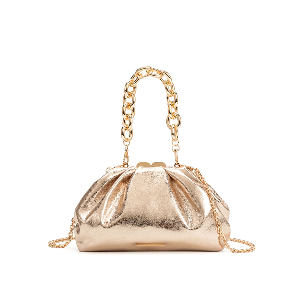 Bolsa Clutch Dourada Craquele Corrente Pequena