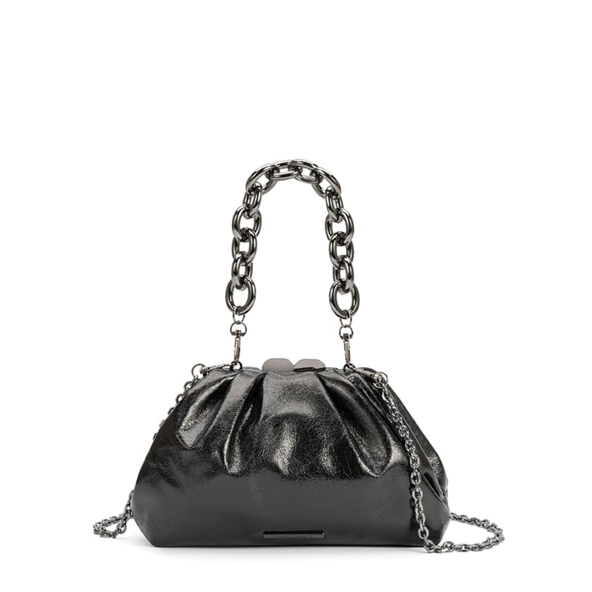 Bolsa Clutch Preta Craquele Corrente Pequena