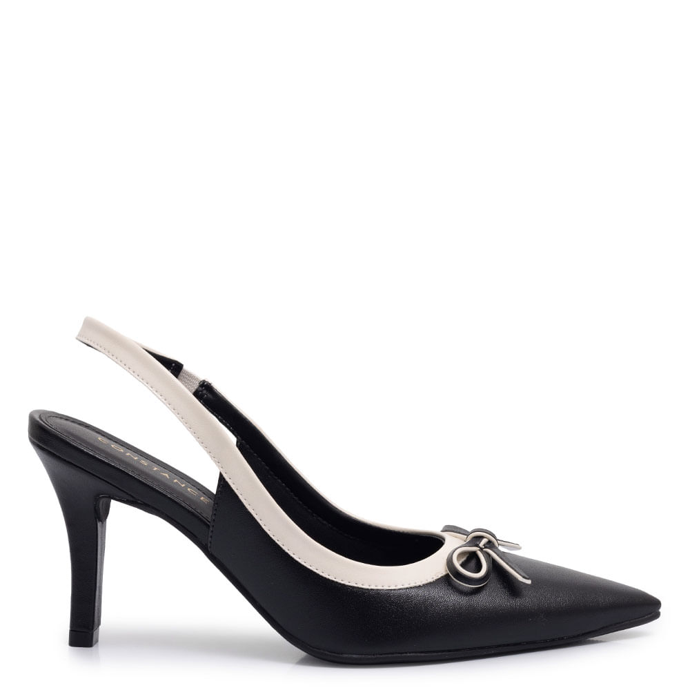 Scarpin Preto Bicolor Slingback Laço
