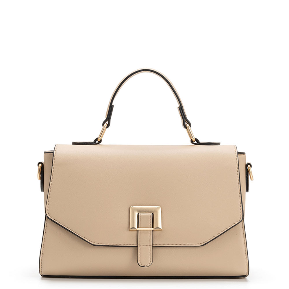 Bolsa Satchel Fecho Quadrado Bege