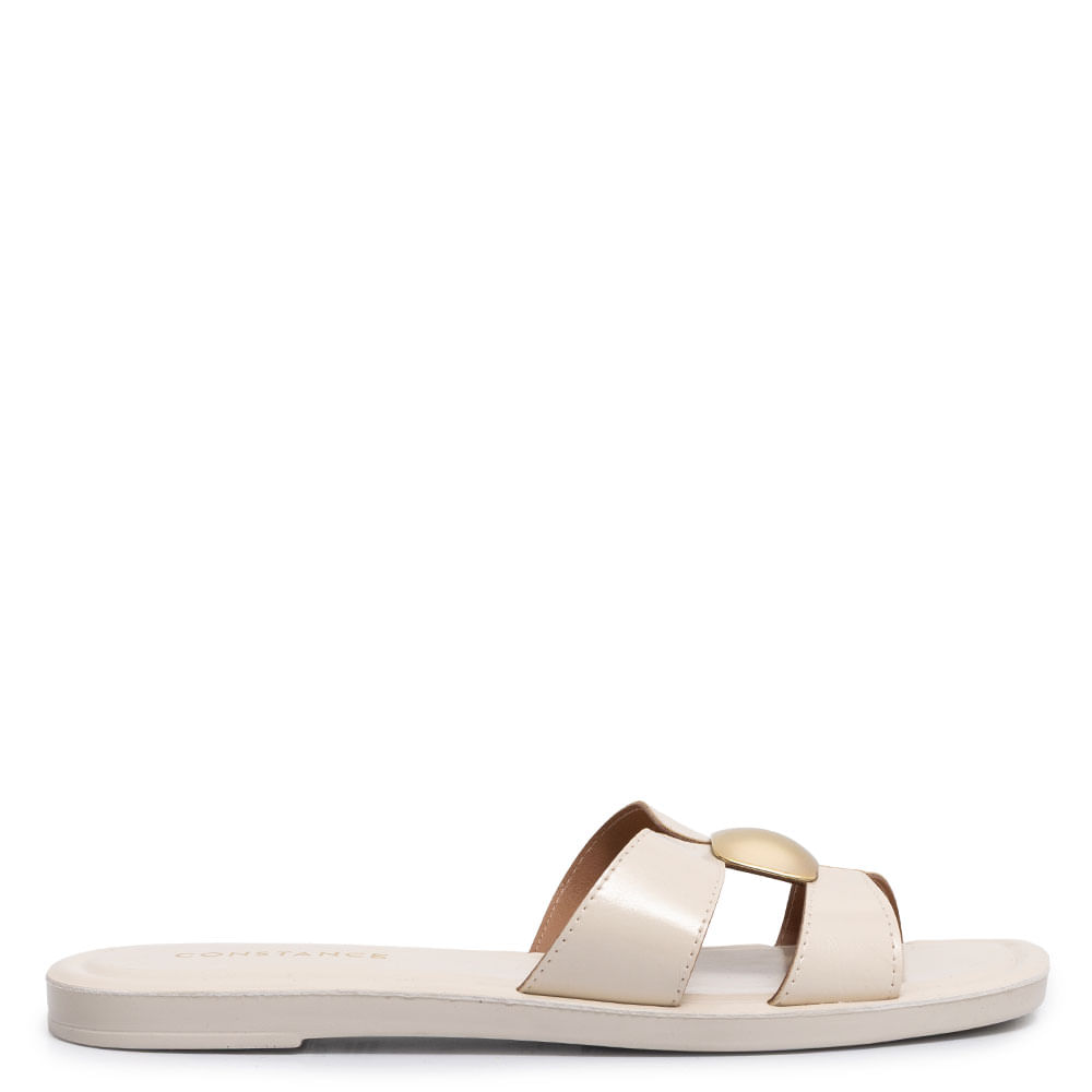 Rasteira Off White Enfeite Dourado