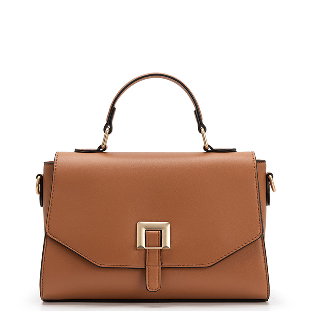 Bolsa Satchel Fecho Quadrado Caramelo