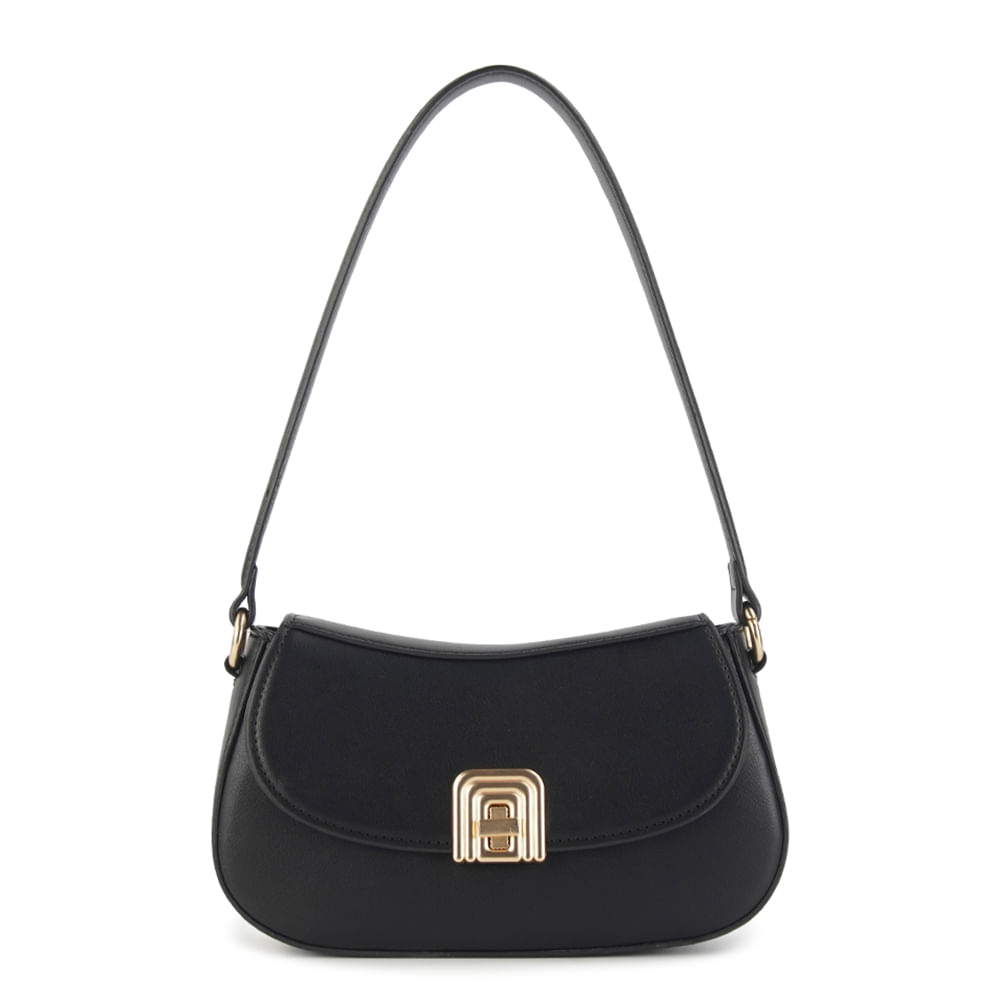Bolsa de Ombro Fecho Decorativo Preta