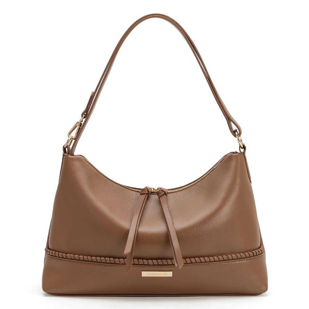 Bolsa Hobo Pesponto Bordado Caramelo