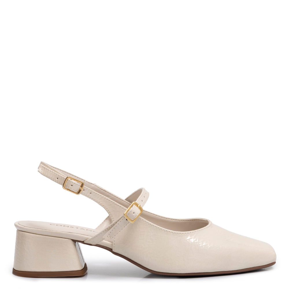 Scarpin Off White Slingback Verniz