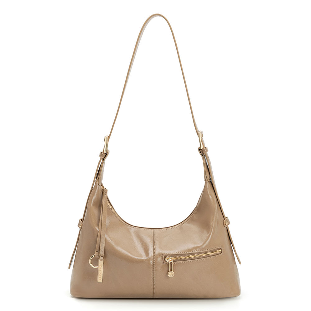 Bolsa Hobo Zíper Bege
